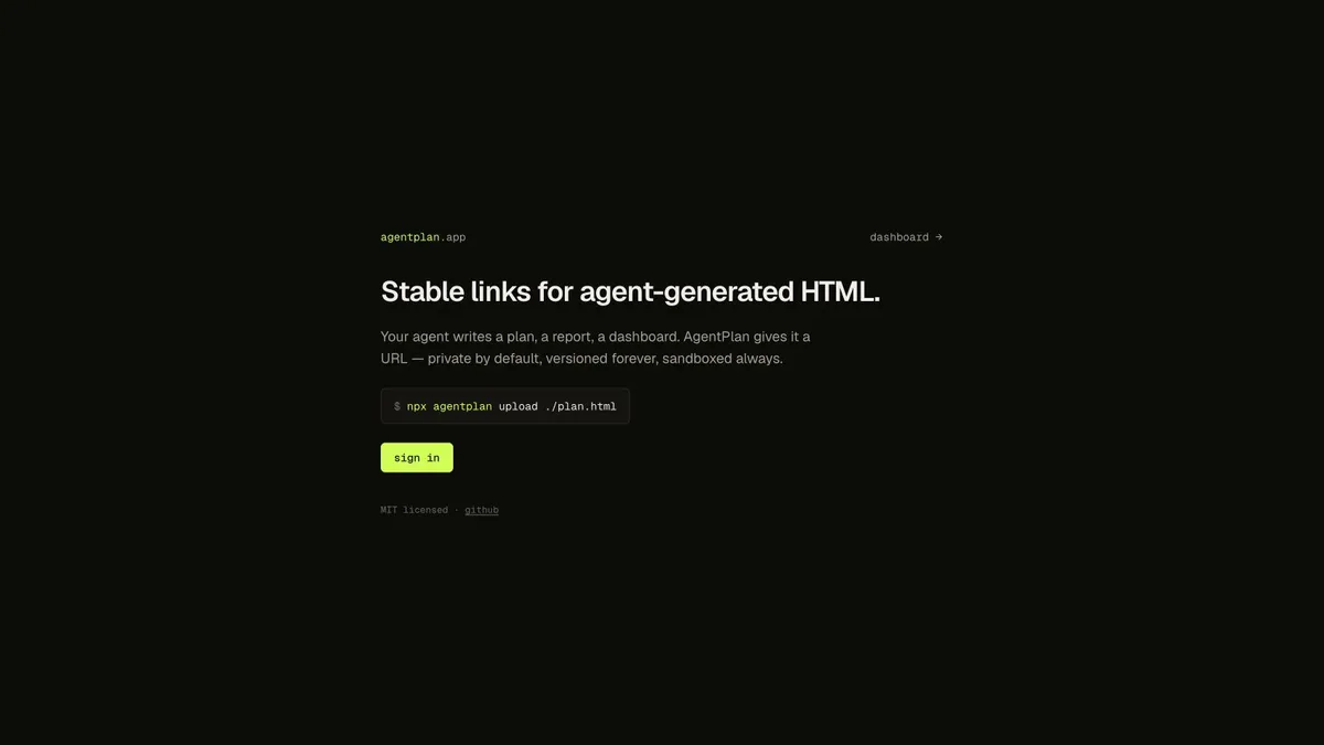 AgentPlan Landingpage mit dem Upload-Befehl für Agenten