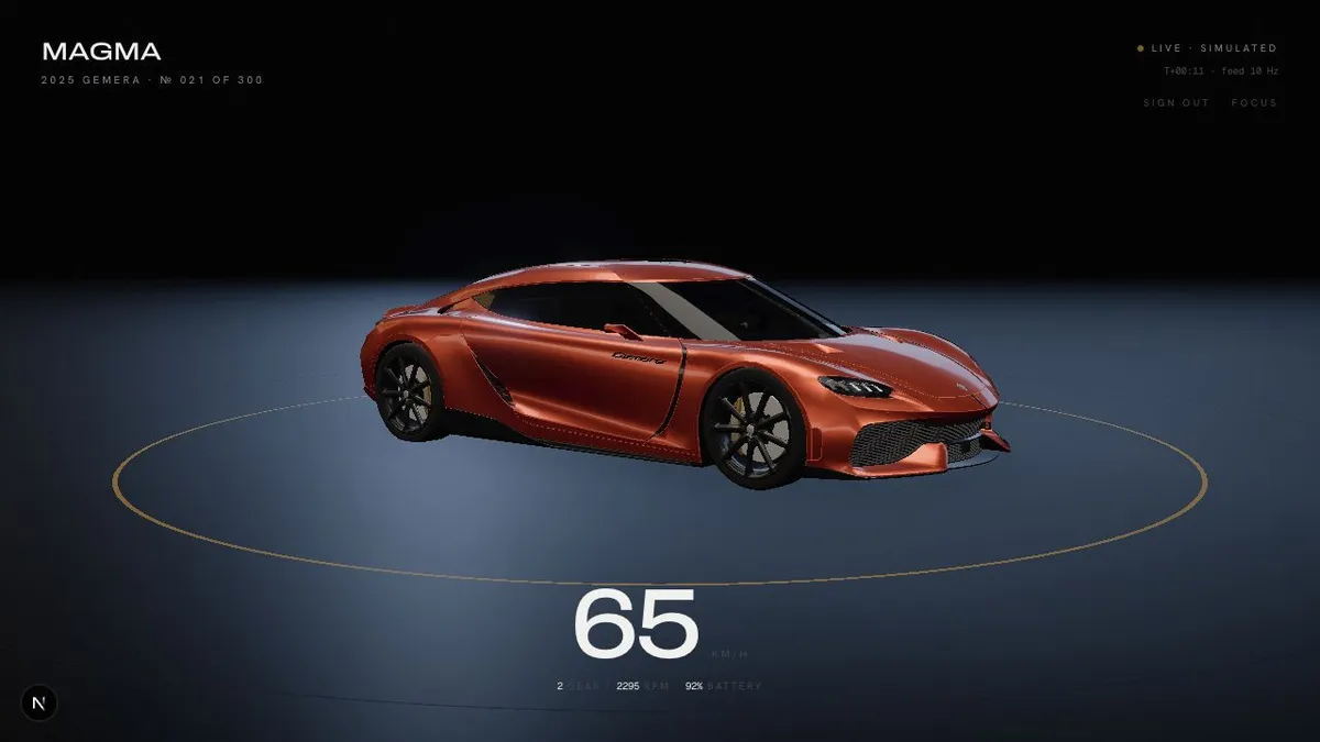 Koenigsegg Connected Vision Gemera live view