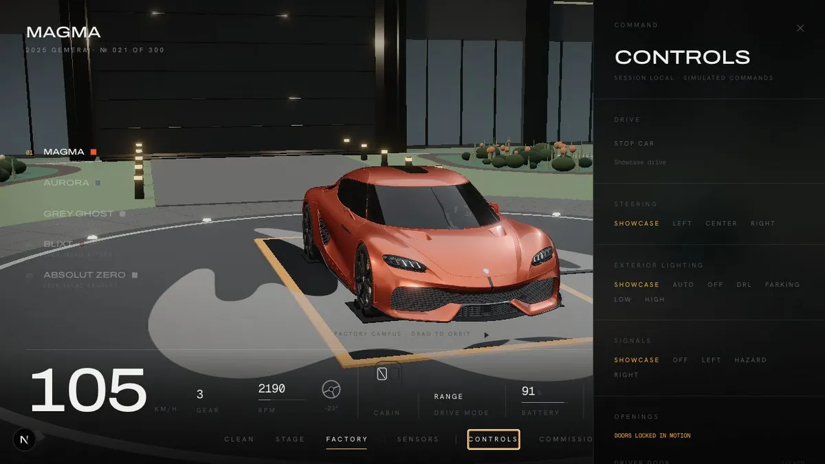 Koenigsegg Connected Vision vehicle controls